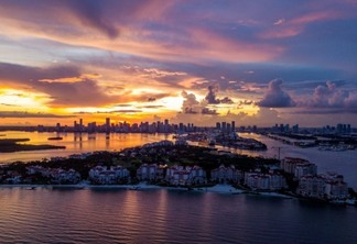Vista do pôr do sol em Miami