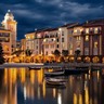 Paisagem de barcos à noite no Loews Portofino Bay Hotel da Universal Orlando