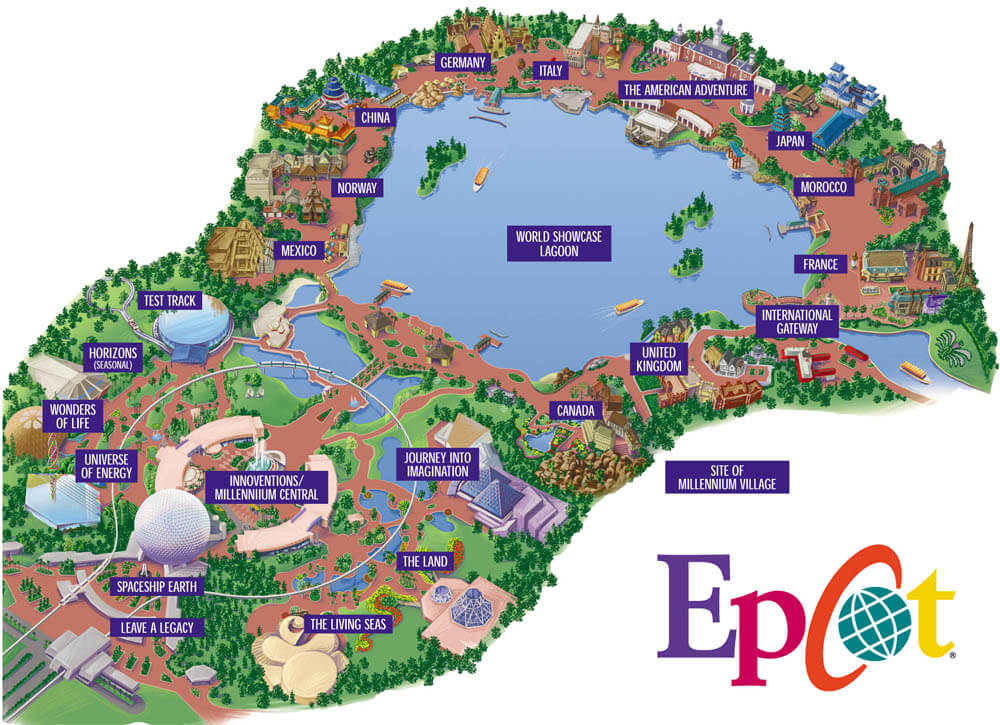 Mapa do parque Disney Epcot em Orlando
