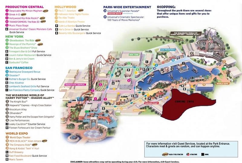 Mapa do parque Universal Studios em Orlando