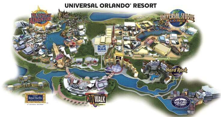 Mapa do complexo Universal Orlando Resort
