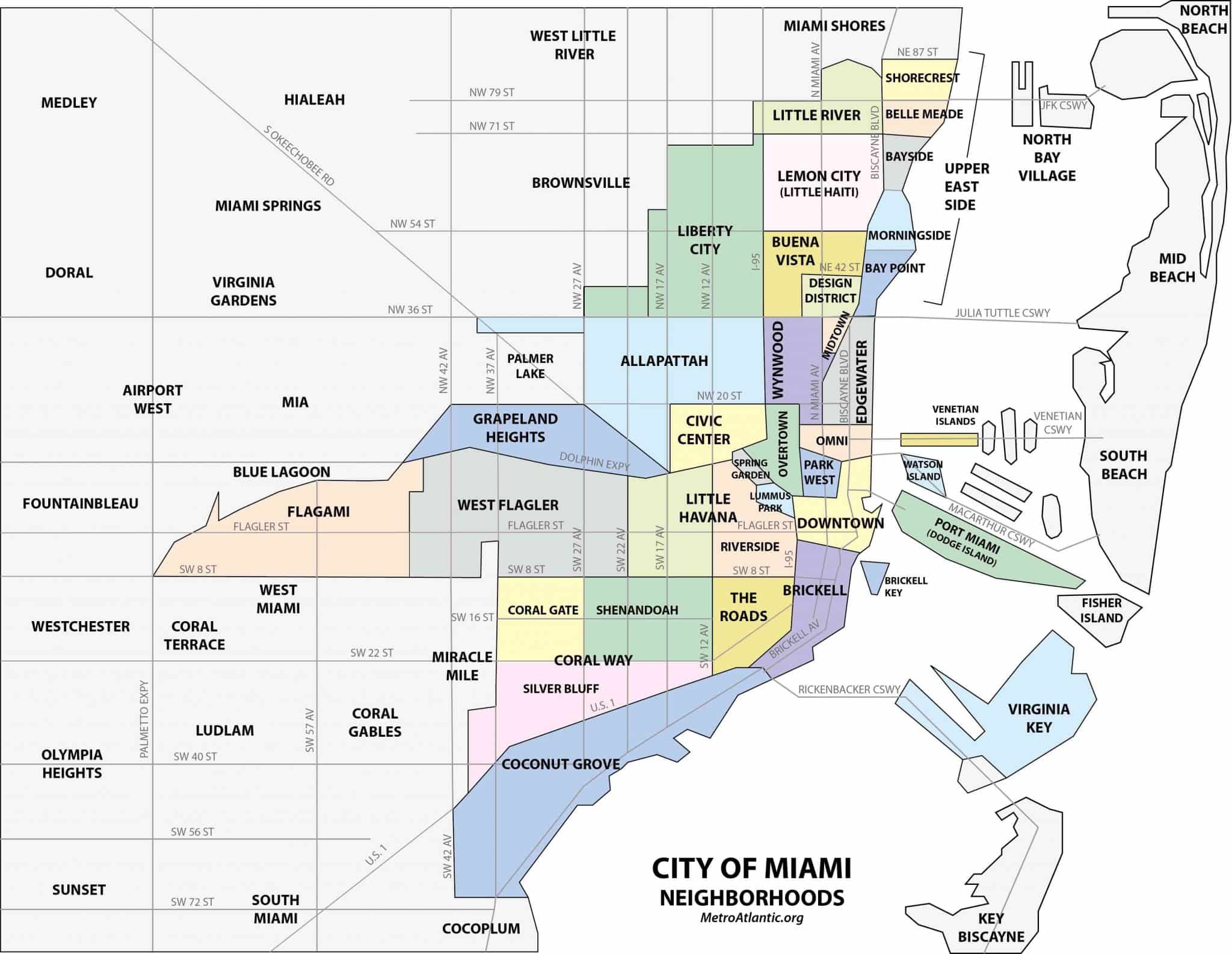 Mapa dos bairros de Miami