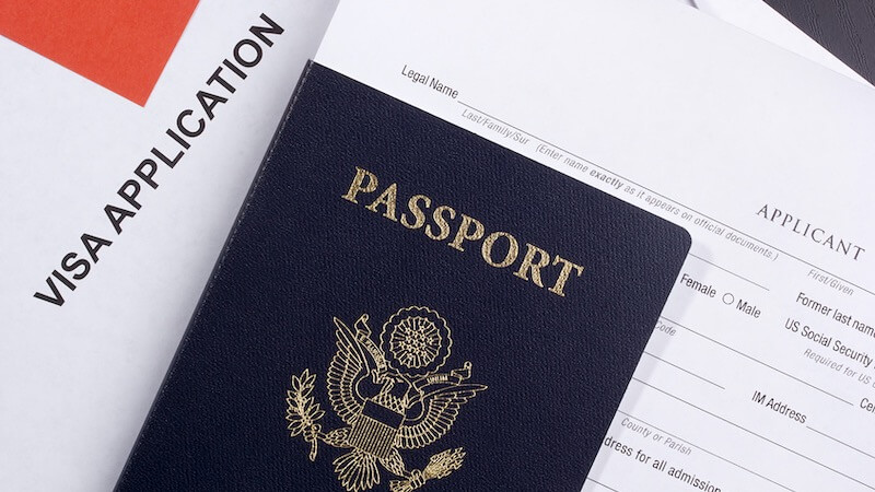 Formulário de visto e passaporte dos Estados Unidos