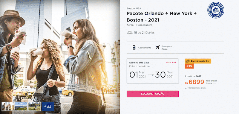 Pacote Hurb para Orlando, New York e Boston