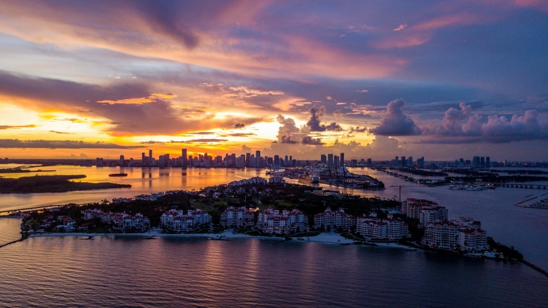 Vista do pôr do sol em Miami