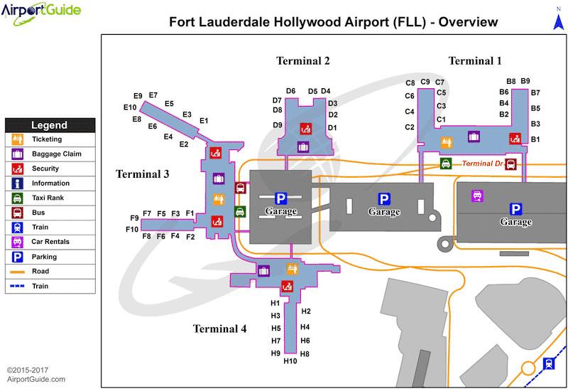 Mapa do Aeroporto de Fort Lauderdale