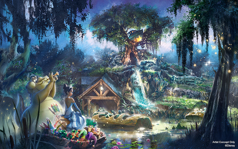 Representação de Tiana's Bayou Adventure no Magic Kingdom da Disney Orlando
