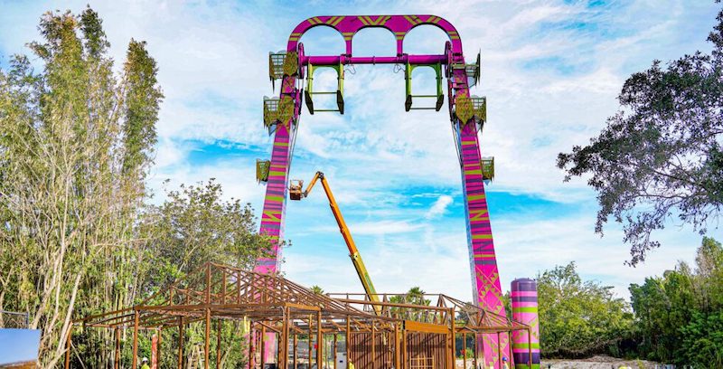 Construção da Serengeti Flyer no Busch Gardens Tampa