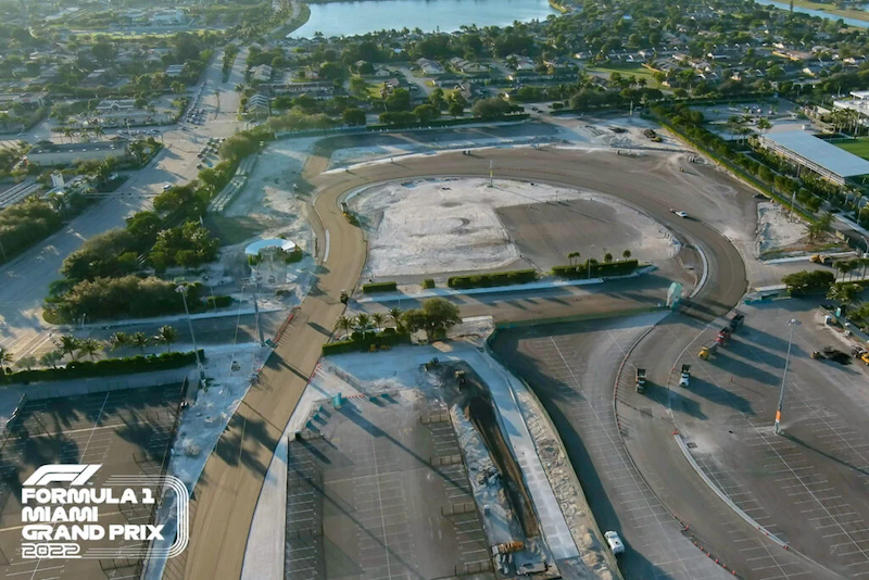 Vista de obras no circuito do Grande Prêmio de Miami de Fórmula 1
