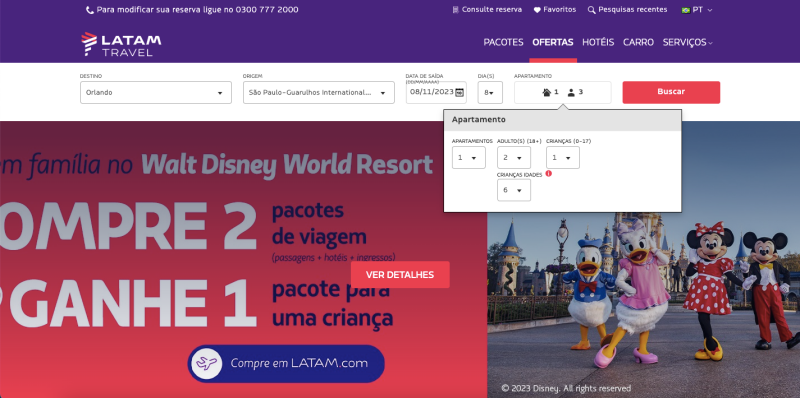 Site LATAM - Pacote Férias em Família no Walt Disney World Resort